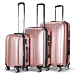 3 Pcs 20" 24" 28" GLOBALWAY ABS+PC Luggage Travel Set-Pink