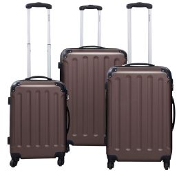 3 Pcs GLOBALWAY Luggage Travel Set Bag ABS+PC Trolley Suitcase Brown
