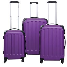 3 Pcs GLOBALWAY Luggage Travel Set Bag ABS+PC Trolley Suitcase Purple