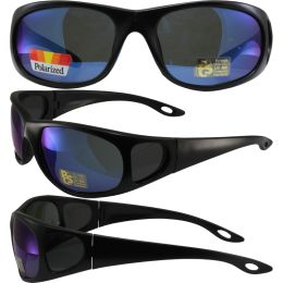 Pacific Coast Sunglasses Strike Sunglasses Matte Black Frames Polarized Blue Flash Mirror Lenses