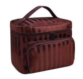 [Coffee Stripe] Portable Cosmetic Bag Toiletry Bag Travel Makeup Bag