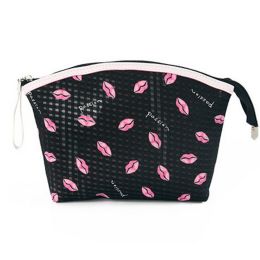 Portable Large Capacity Travel Cosmetic Bag Makeup Pouches Lip Prints,Black
