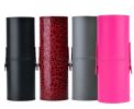 Rose Red PU Cylindric Cosmetic Brush Container Professional Makeup Kit (23x8CM)