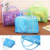 Set of 4 Pink Striped PVC Waterproof Wash Bag Cosmetic Pouch