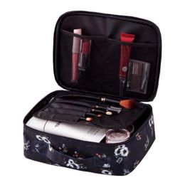 Large Capacity Travel Cosmetic bag,Makeup Bag Set Waterproof,Black Flowers