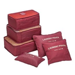 Waterproof Storage Bag Travel Luggage Sorting Packages 6 Pieces,Wine Red