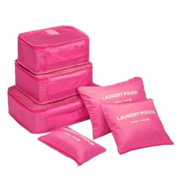 Waterproof Storage Bag Travel Luggage Sorting Packages 6 Pieces,Rose Red
