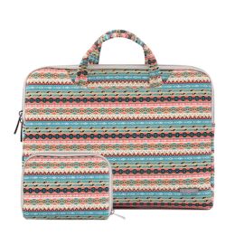 13" Stylish Canvas Portable Laptop Case Computer Briefcase for Macbook with Small Bag, C