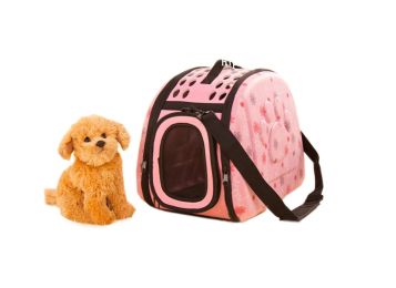 Portable Folding Pet Carrier Shoulder Bag for Dogs and Cats (42*26*32cm, Pink)